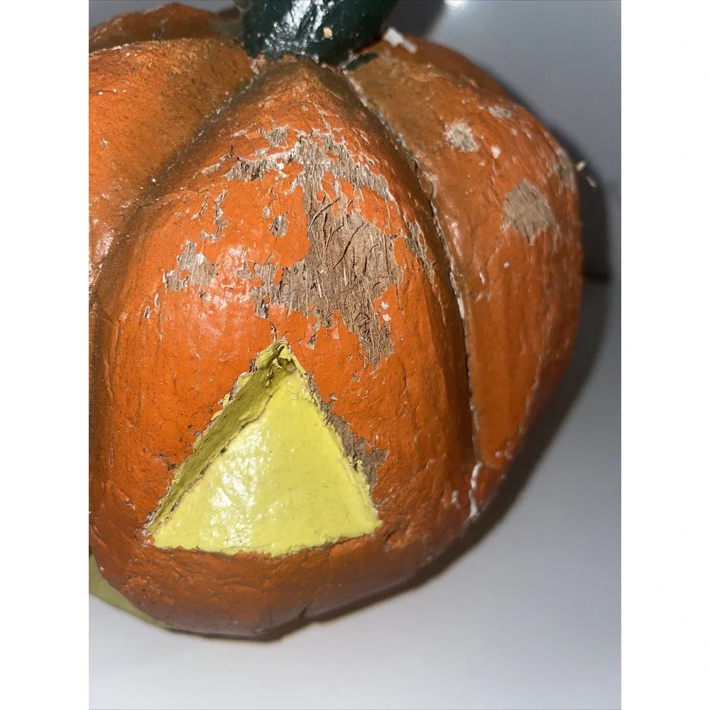 VTG Halloween‎ Coconut Pumpkin Jack-O-Lantern Handcrafted Philippines Painted E7